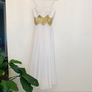 LA FEMME white and gold chevron detail maxi dress